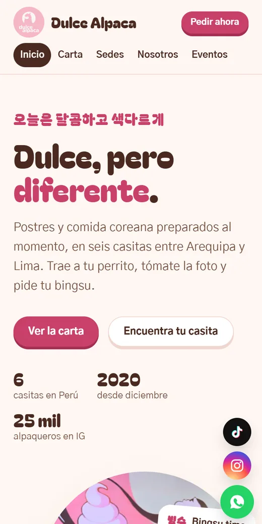 Web de Dulce Alpaca en celular