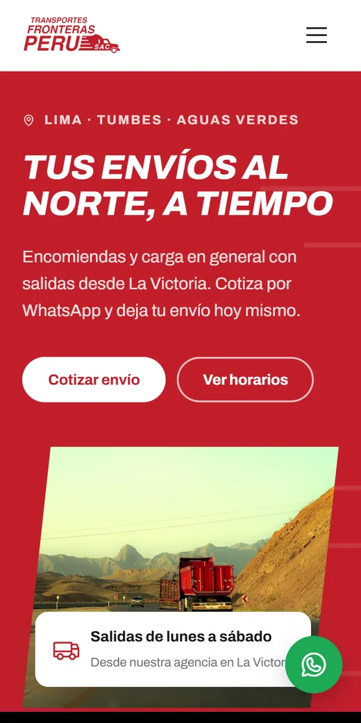 Web de Transportes Fronteras Perú en celular
