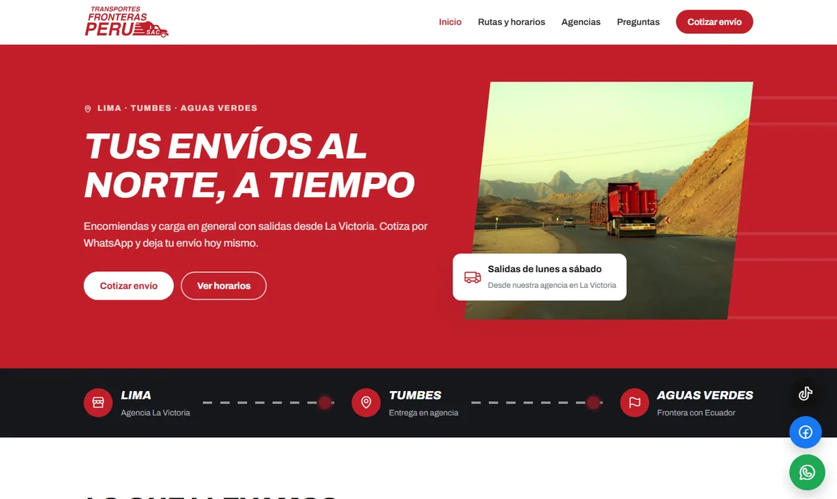 Página de inicio de Transportes Fronteras Perú